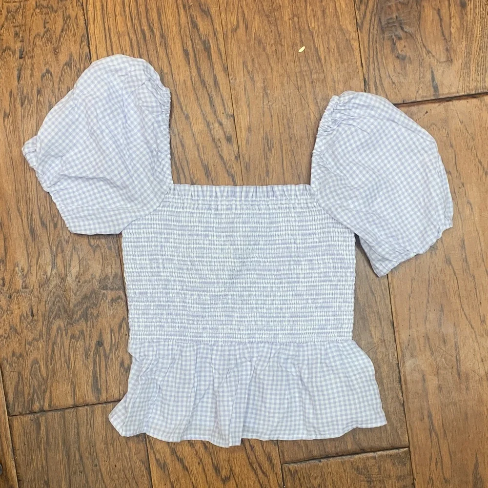 J crew square neck smocked cotton gingham voile top preppy cottagecore farmhouse